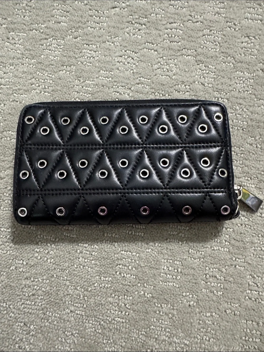 Michael Kors Black Quilted Zip Phone Wallet with Grommet Accents